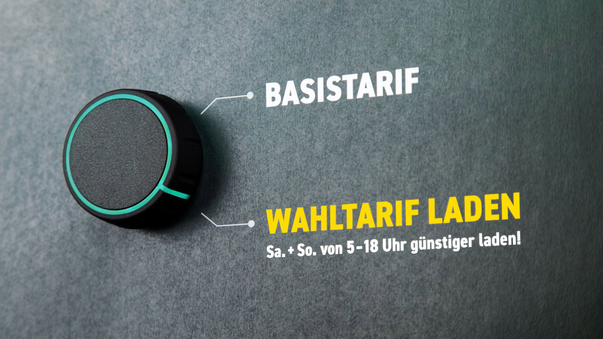 Der Schalter zeigt statt auf den Basistarif auf den Wahltarif Laden. So profitiert die Kundin oder der Kunde von einem günstigeren Stromtarif, wenn sie oder er das Auto am Wochenende lädt.